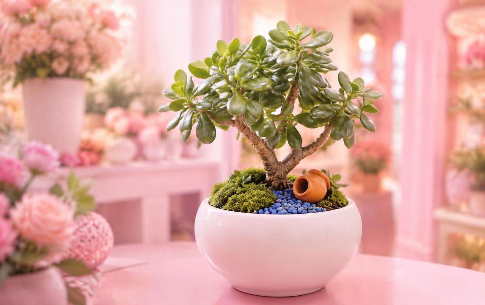 Árbol de jade en maceta blanca